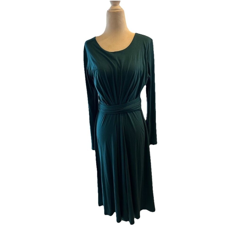 Peruvian Connection Teal Fit & Flare Dress Med Wrap Belt Pima Cotton Modal